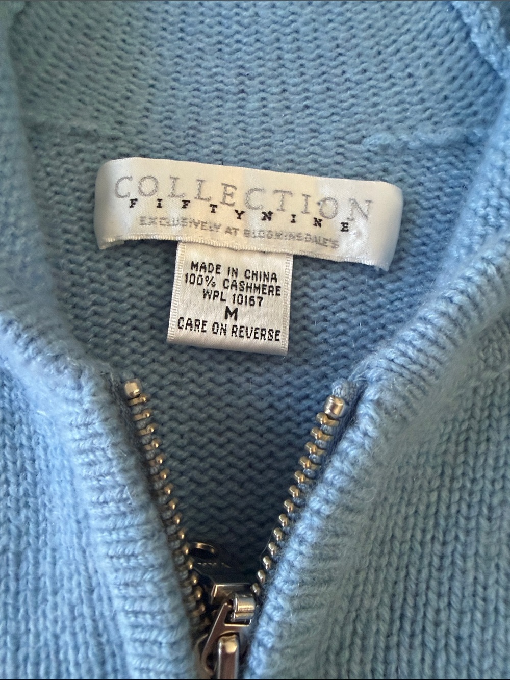 Bloomingdale’s Fiftynine Collection 100% Cashmere Zip front Hooded Sweater blue - Picture 2 of 5
